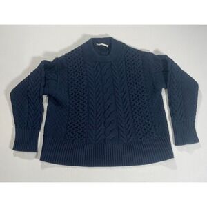 Everlane Women's Cable-Knit Pullover Sweater Blue Cotton Crew Neck Size S